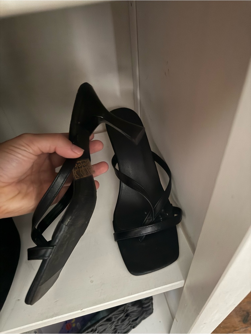 SHEIN Black Minimalist Square-Toe Strappy Heels